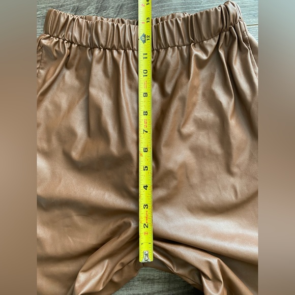 PrettyLittleThing extra high waist faux leather brown/tan joggers size 2 - Picture 6 of 7